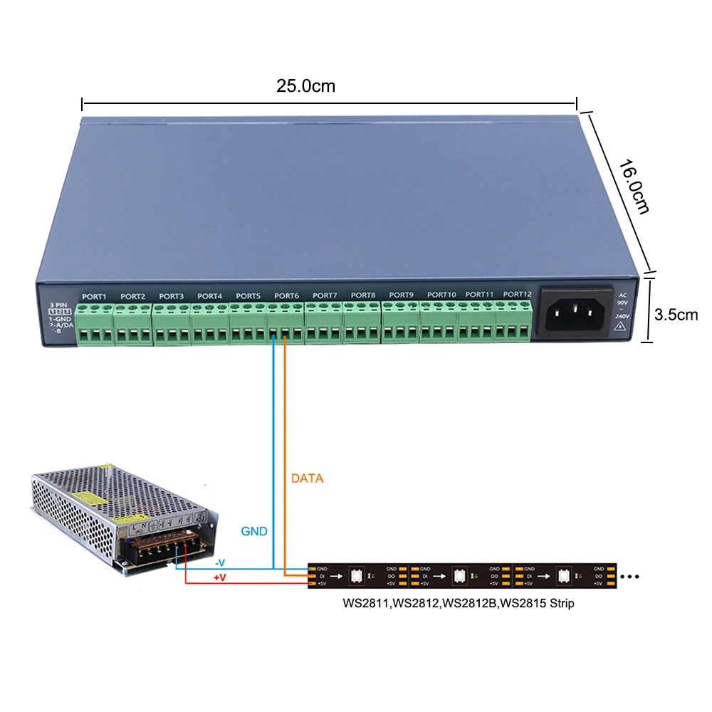 Imagem -03 - Artnet para Spi Pixel Controller 12 Portas 12240 Pixels Trabalhar com Ws2811 Ws2812 Ws2815 Dmx512 Led Strip Light Hot