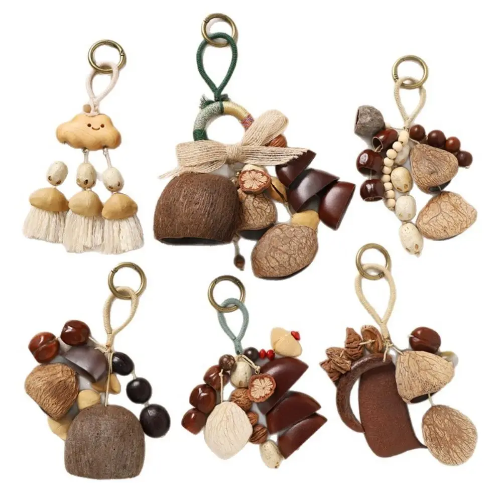 Sound Heal Natural Fruit Shell Keychain Bohemian Style Handmade Bag Pendant DIY Gift Fruit Shell Wind Chime Ornament Home Decor