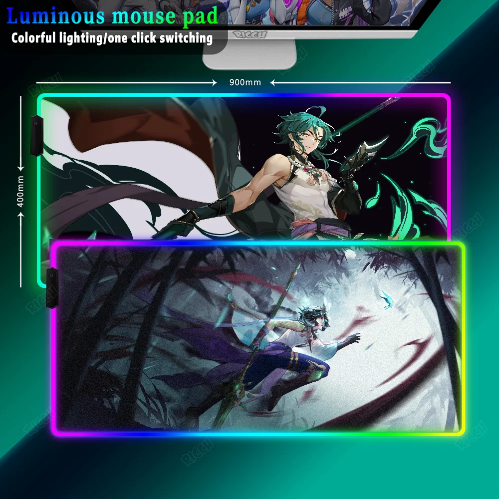 genshin impact xiao mouse pad rgb gaming grande teclado led light desk hd print para computador laptop muitas pessoas gostam jogos 01
