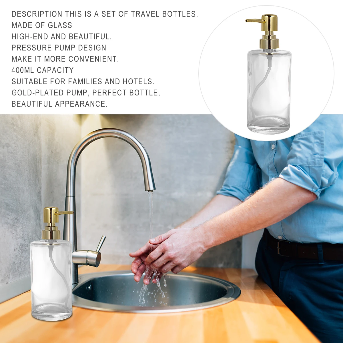 

2pcs 1 Set 400Ml Glass Lotion Dispenser Bottles Gold Plated Pump Containers For Home Hotel Empty Travel Bottle Lotion