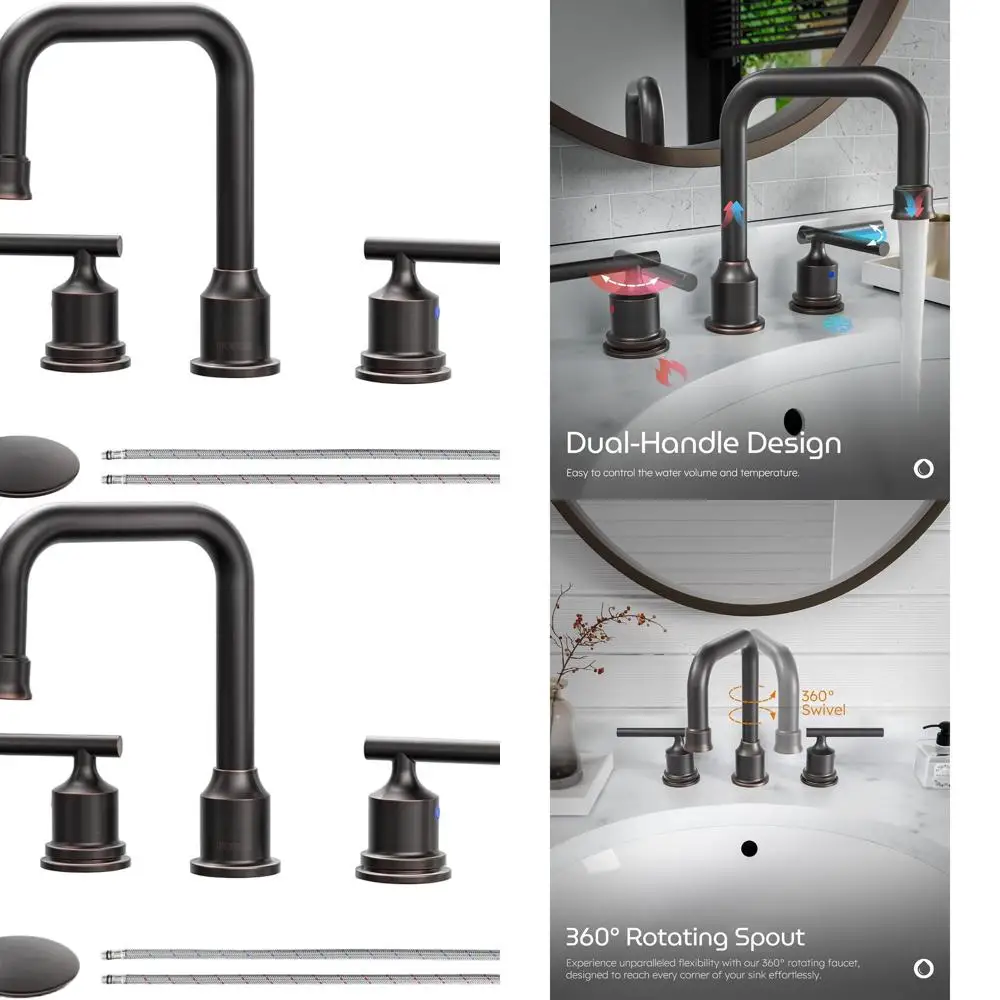 

Widespread Oil-Rubbed Bronze 3-Hole 2-Handle Sink Faucet with Drain and Supply Lines for Vintage Vanity