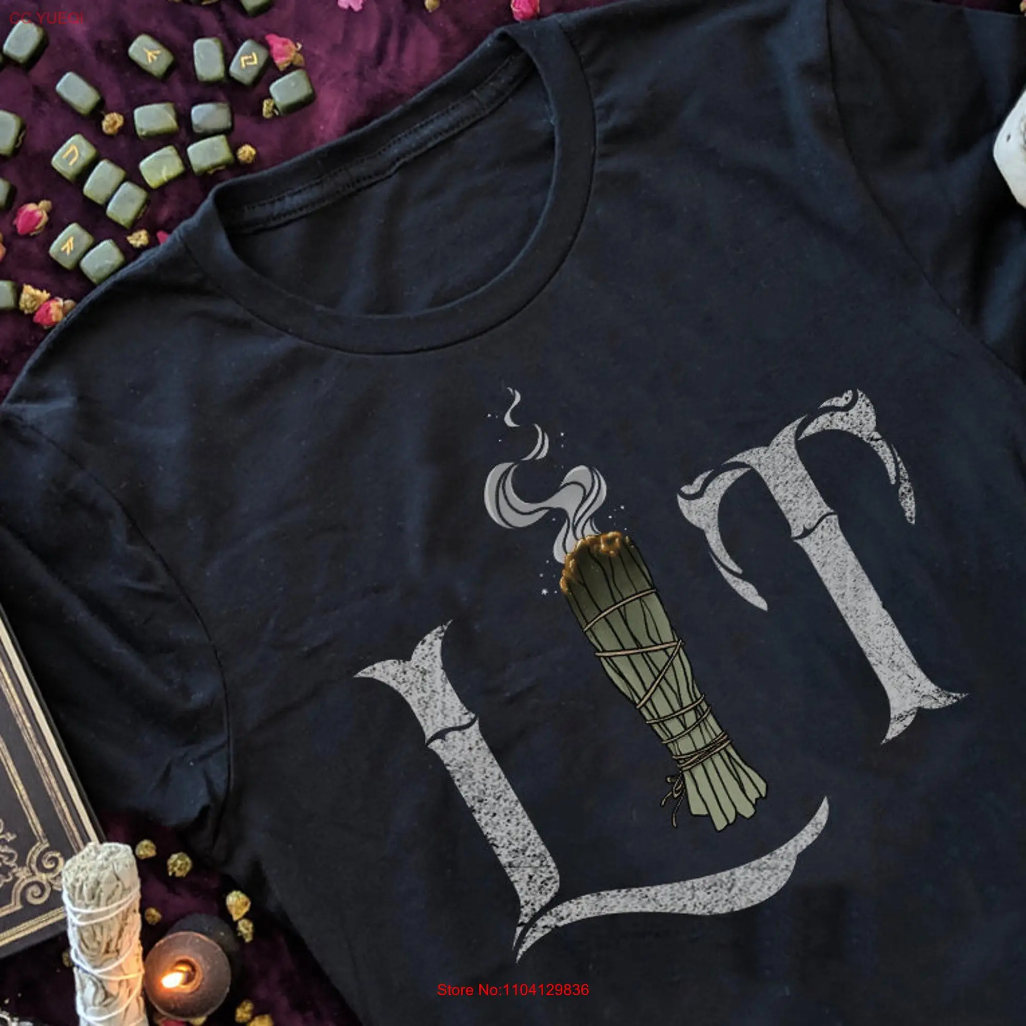 Funny Lit Burning Sage Smudge Incense T Shirt Plus Size Witch Clothing Men Pagan s for Witches Clothes Samhain Tarot