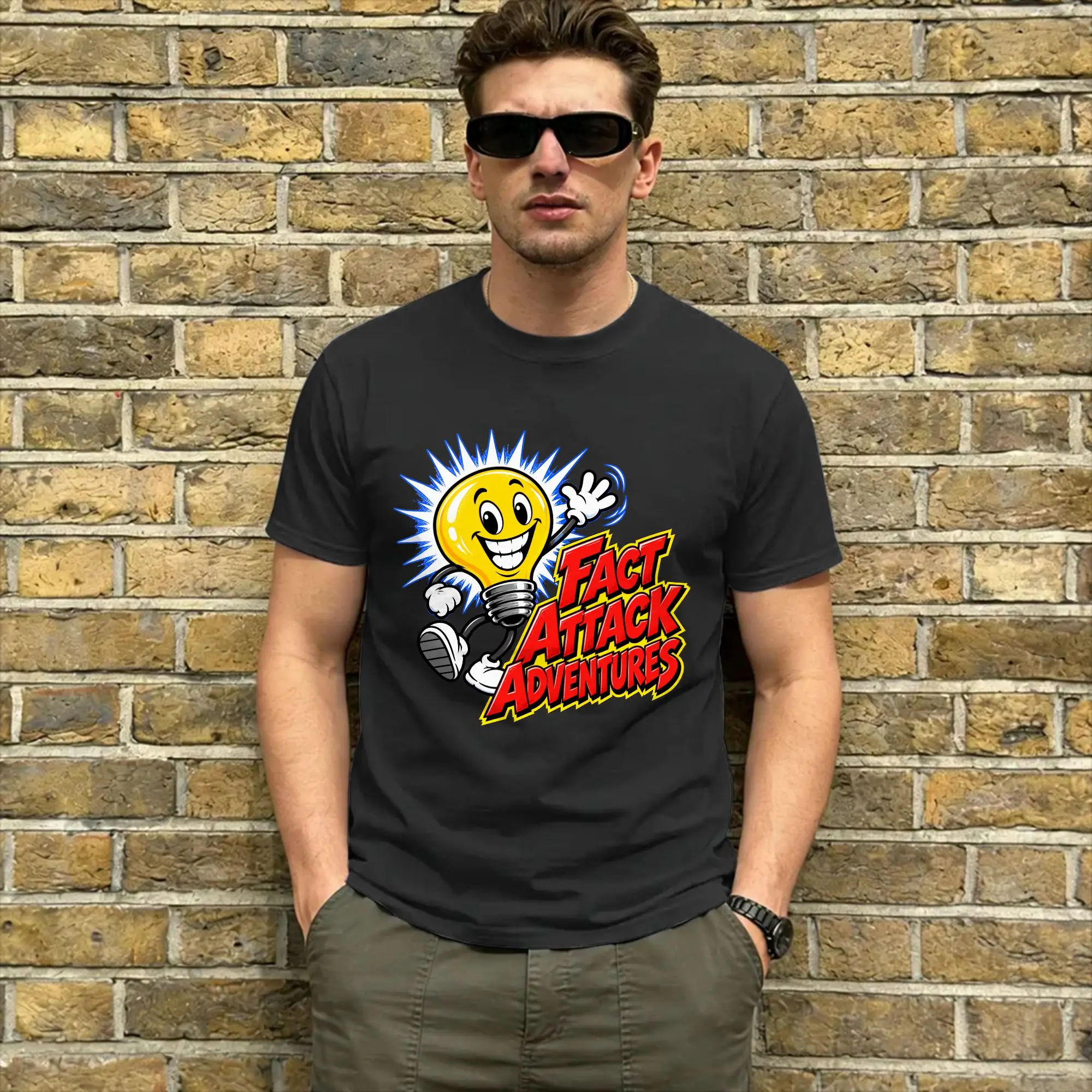 Light Bulb Fact Attack Adventures  Men T Shirt  Vintage Tees Short Sleeve Round Collar T-Shirt 100% Cotton Birthday Gift Tops