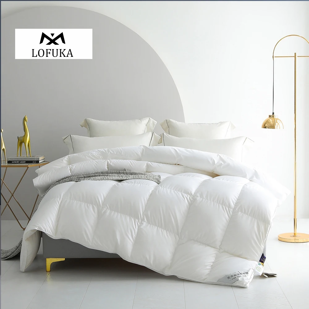 

Lofuka Winter White 100% Goose Down Comforter Duvet 100% Cotton Cover Queen/King Size All-Season Sleep Blanket