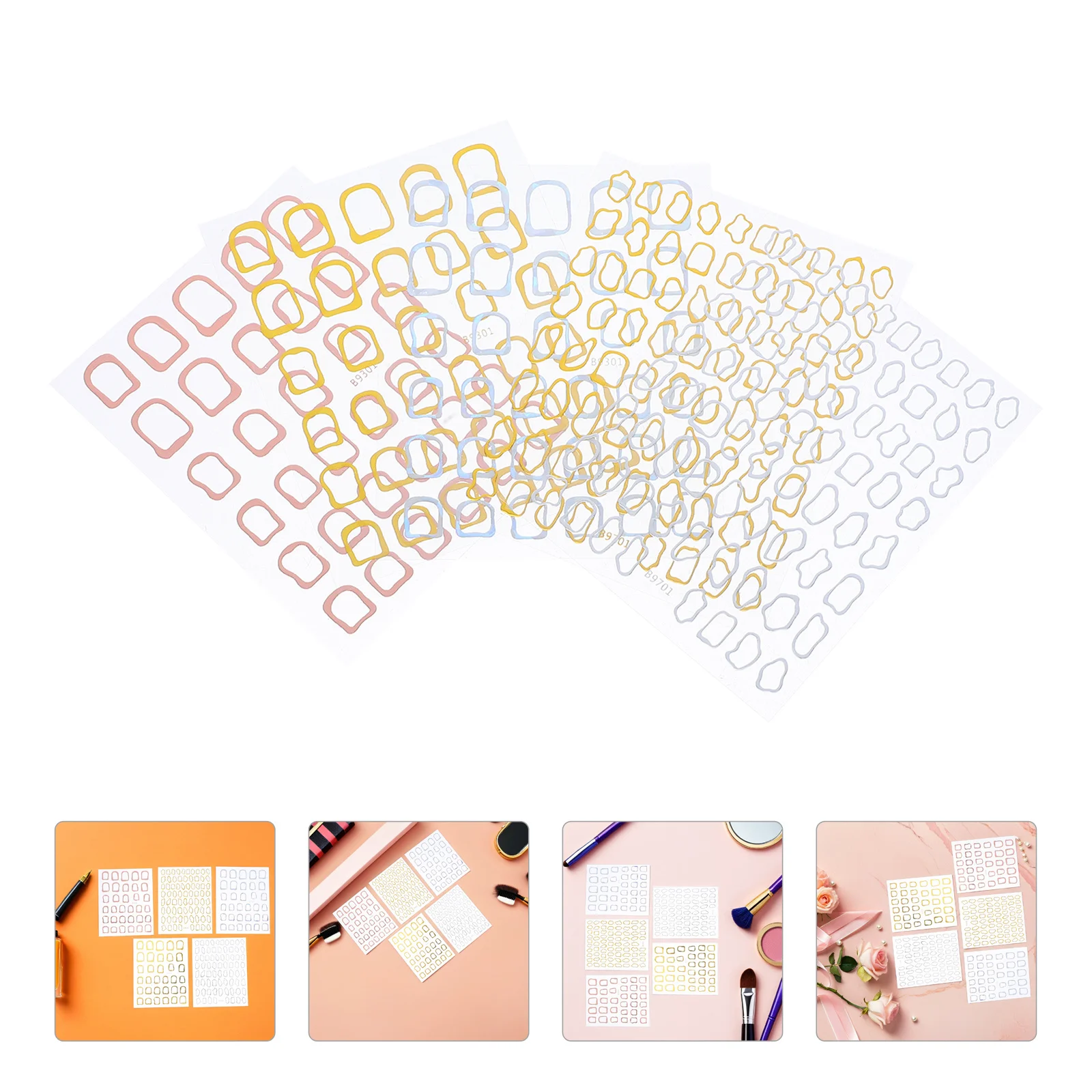

10pcs Gold Nail Art Stickers Minimalist Geometric Hollow Design Self Adhesive Metallic Manicure Decor For Women Diy Nail Decals