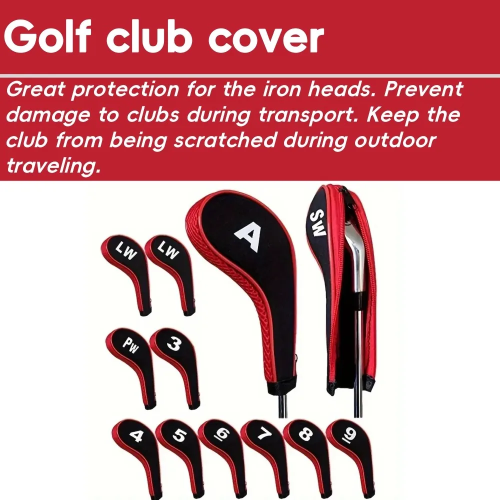 Golf Iron & Driver Covers – 12-Piece Neoprene Set with Number Print Zippered Long Neck Design Durable Club Care Accessories