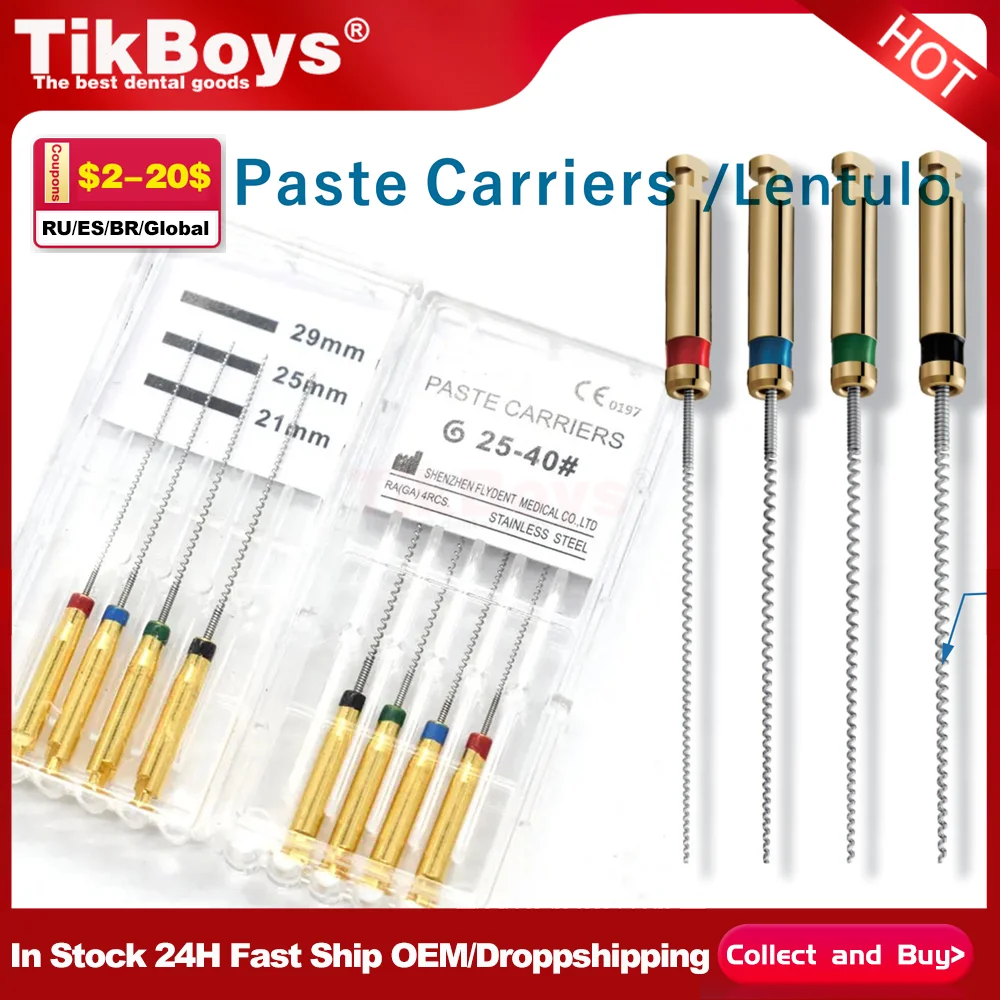 

4pcs/set Dental Lentulo Paste Carriers Spiral Filler Endo Reamers Drill Burs 25#Assorted Engine Filling Paste Dentistry Material