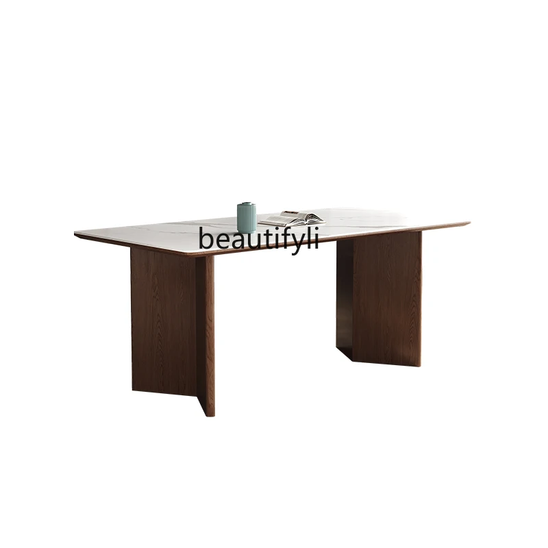 

Slate dining table Modern home walnut color rectangular Nordic solid wood dining table and chairs