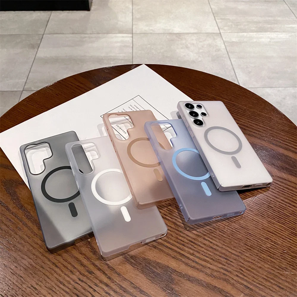 S25Ultra Slim Matte Magsafe Wireless Charging Case For Samsung S25 S24 S23 S22 S21 S20 FE Plus Ultra Frosted Translucent Cover
