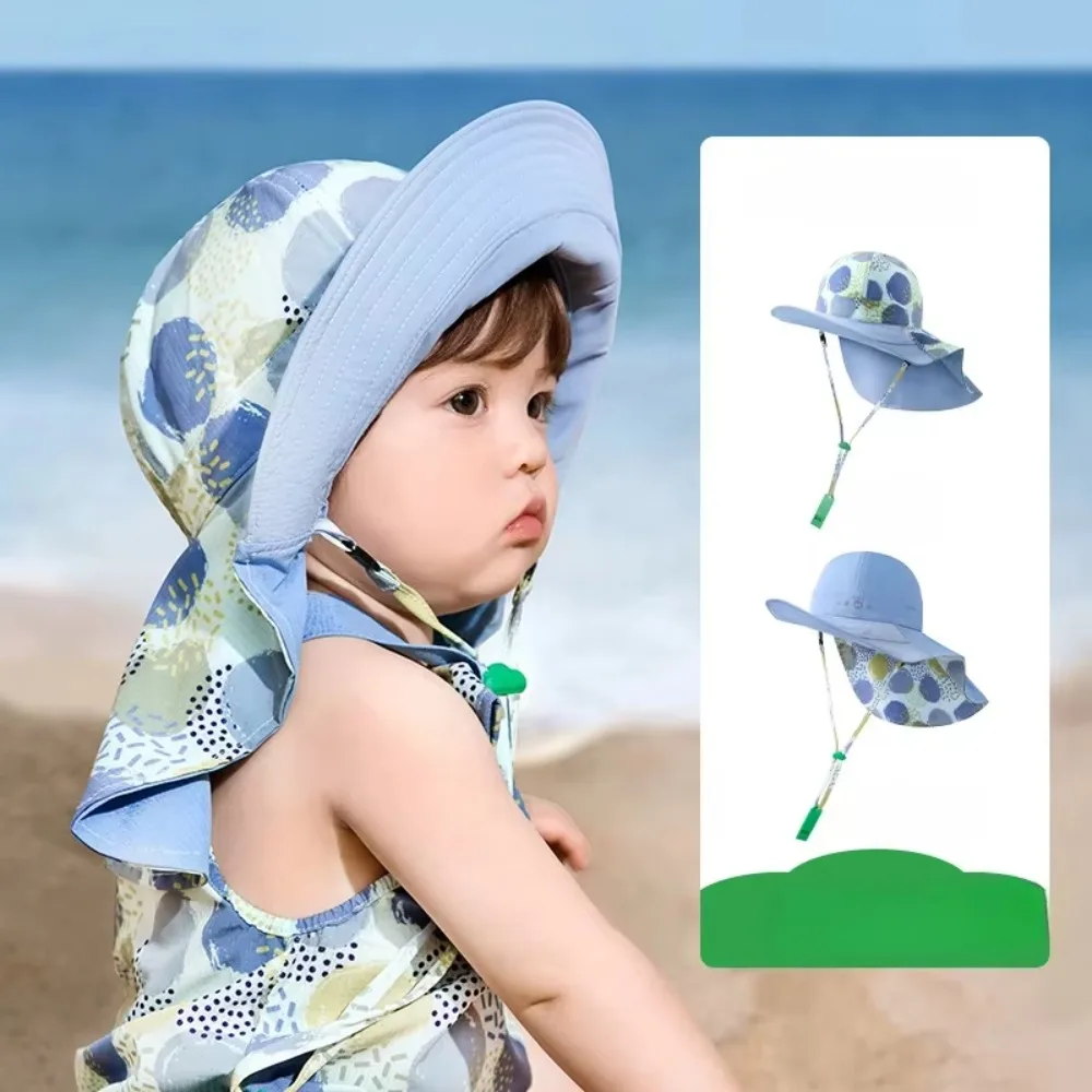 

Korean Style Double Sided Kid Sunhat Cotton Shawl Attachment Sand Beach Sun Hat Anti-UV Adjustable Baby Shading Hat Picnic