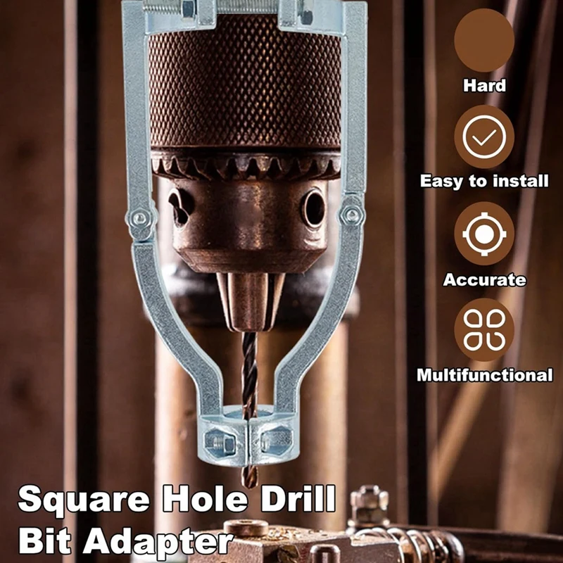 Square Hole Drill Bit Adapter, Mortising Attachment Silver Alloy Steel For Drill Press Mortise Machine,For Drill Machines