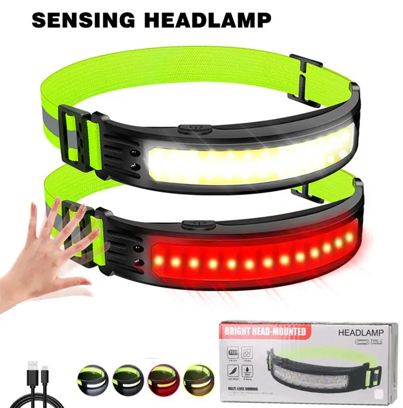 COB Bead Headlamp Built-in Battery Camping Fishing Powerful Wave Sensor USB Rechargeable LED Headlight Waterproof Torch Lantern