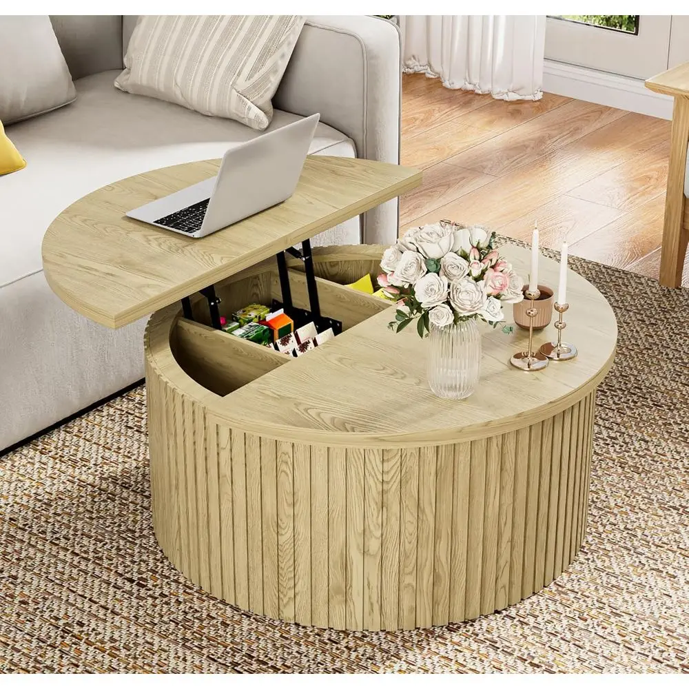 

Storage Round Coffee Table, 31.6 for Living Room, Wooden Center Table, Suitable for Small Spaces