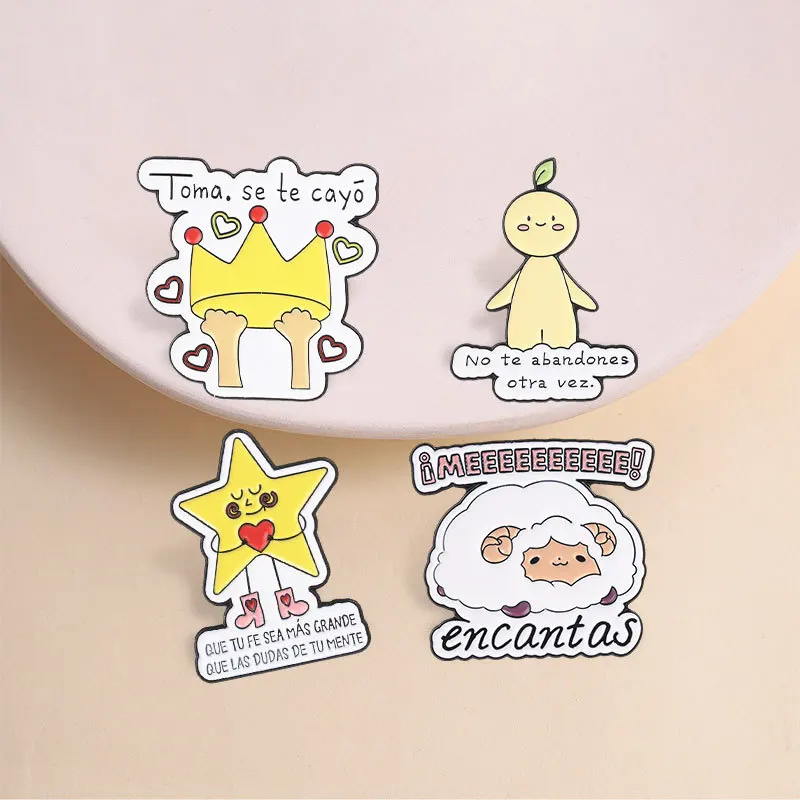 Spanish Inspirational Brooch Cartoon Star Sheep Crown Metal Badge Gift Pin DIY Clothing Bags Hat Scarf T-shirt Jeans Accessories