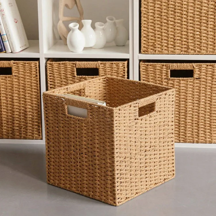 Lattice cabinet storage basket, imitation rattan checkered laundry organizer, square living room