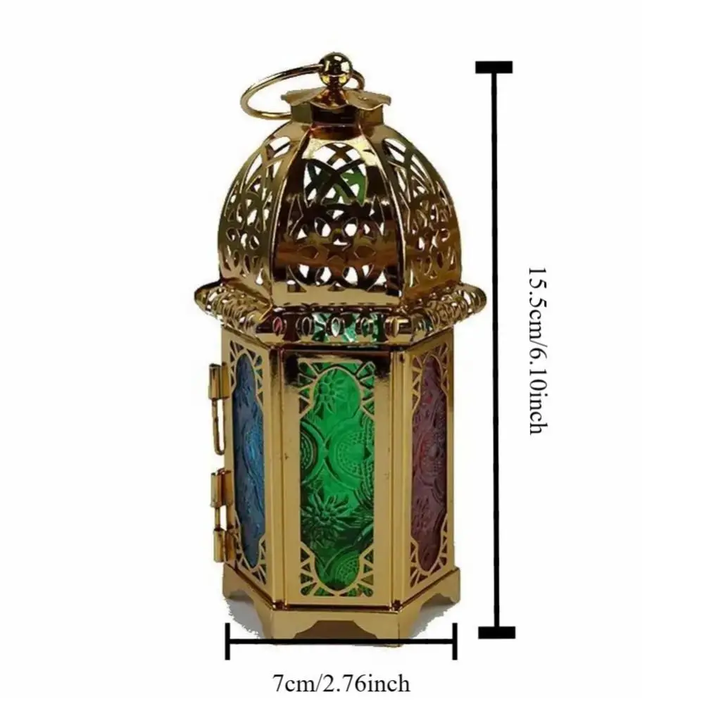 Gold European Castle Candlestick Vintage Hanging Candle Holder Moroccan Glass Candle Lantern Wedding Home Decor Ornaments