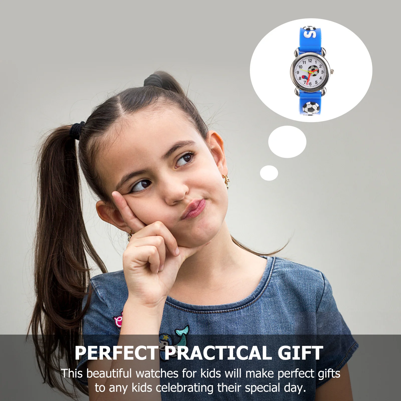 

3D Soccer Whistle Pattern Blue Cartoon Rubber Strap Lightweight Wristwatch For Gift Idea Soccer Watch 3D