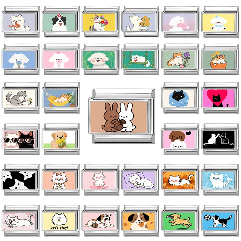 جديد Y2k لطيف الكرتون الكلاب القطط الحيوانات الأليفة الإيطالية سحر صالح 9 مللي متر الفولاذ المقاوم للصدأ النساء سوار ذاتي الصنع قطرة الشحن هدية مجوهرات بالجملة #1