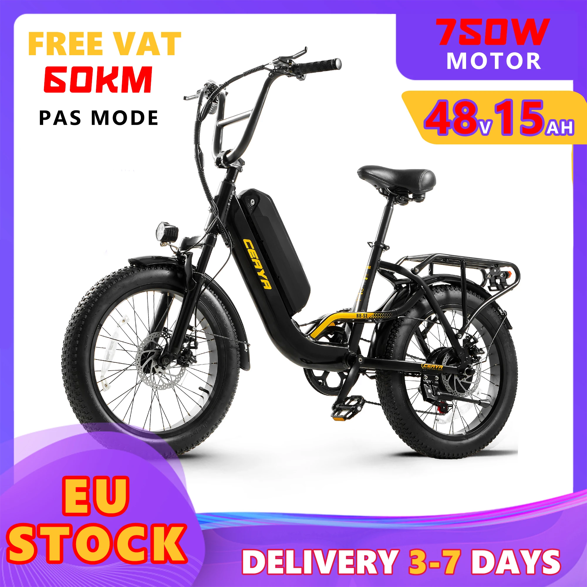 [Schiff Form EU] 750 W Elektrofahrrad 20 Zoll Fat Tire Ebike 48 V/15 Ah für Erwachsene Männer
