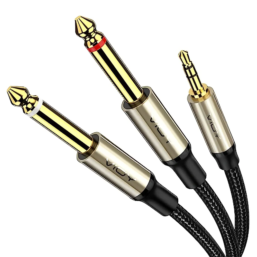 AUX 3.5mm To Dual 6.5mm Male To Male 1/4inch Audio Cable Suitable for Amplifier Stage Audio Live Streaming Sound Card DVD Mixer