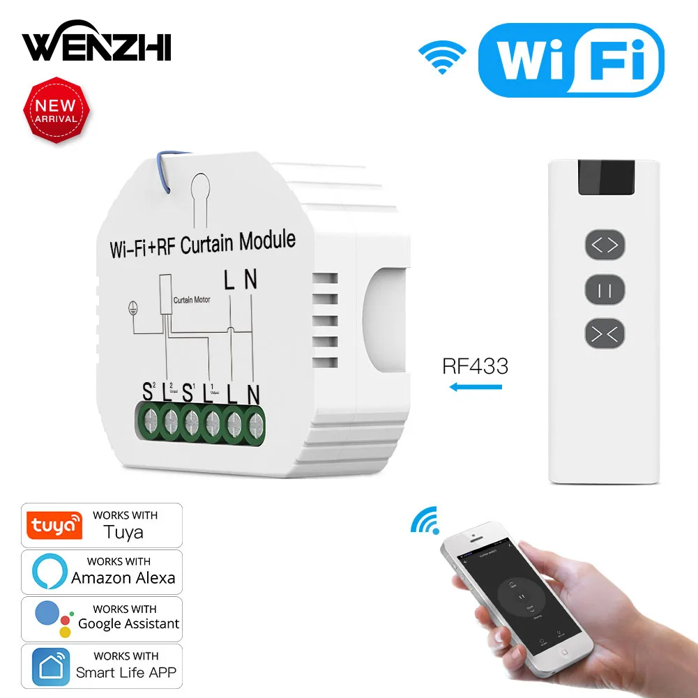 Wifi RF 433 Curtain Switch Module Roller Blinds Shutter Motor Smart Life Tuya APP Remote Control Alexa Google Home Automation