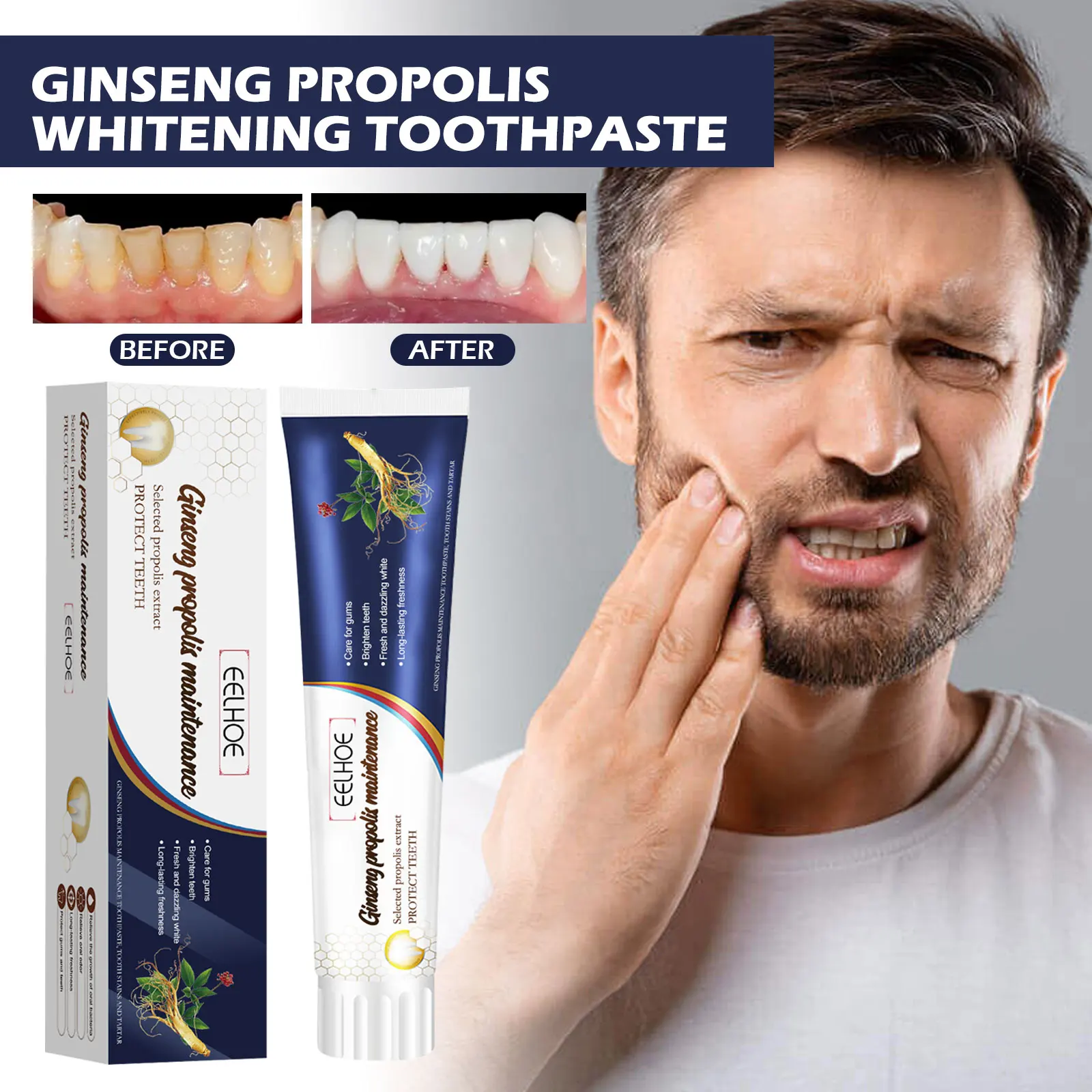 Ginseng Propolis Whitening Toothpaste Reduce Tooth Stains Enhances Brightening Fresh Breath Removes Oral Odour Teeth Clean Care