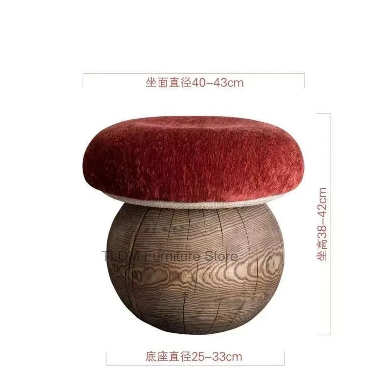 Mushroom Shaped Stool,Wood Base Plush Round Cushioned Top Creative Accent Footrest Side Table for Living Room Bedroom Entryway view 6