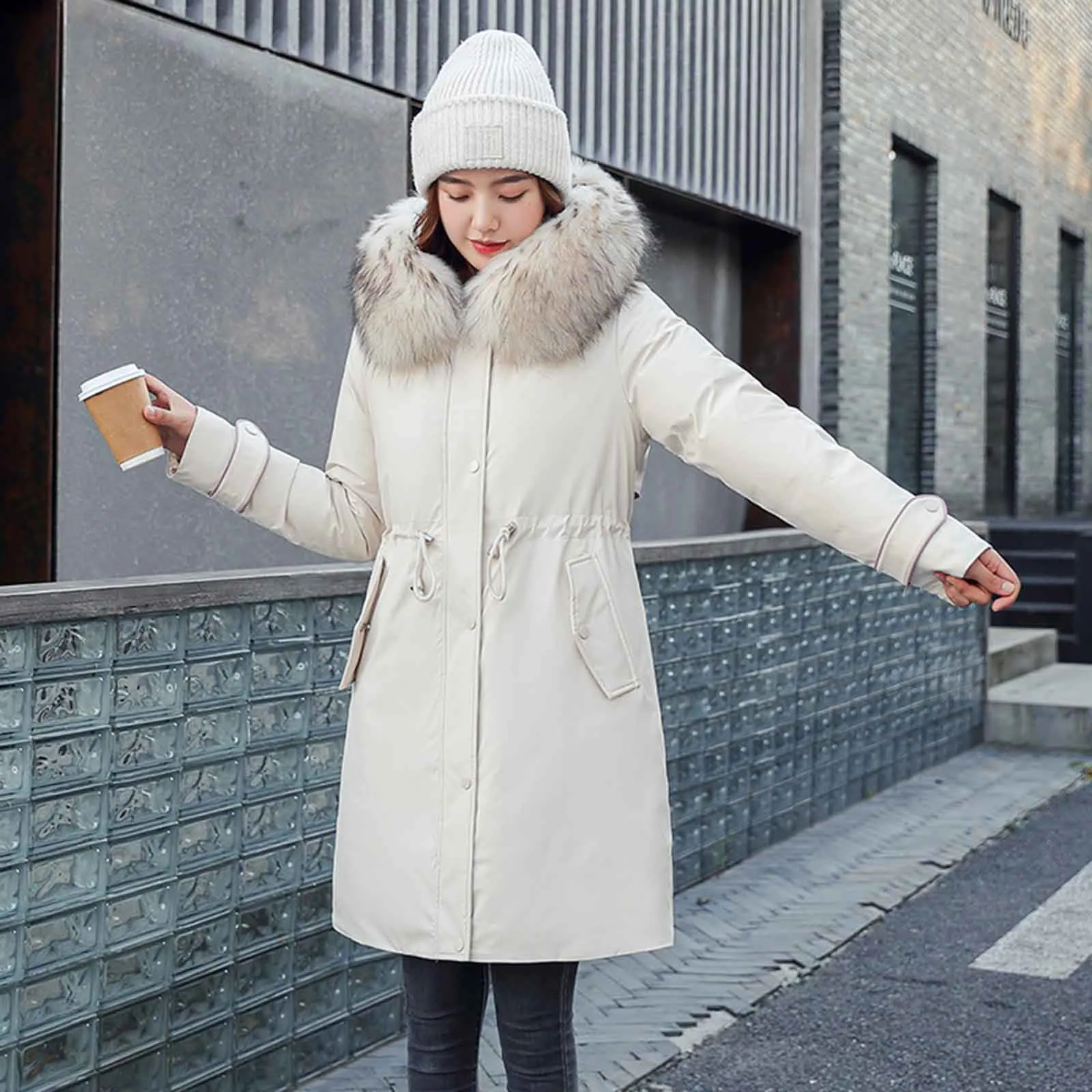 Winter Thick Warm Down Cotton Parkas Padded Jacket For Women Casual Hooded Fur Collar Long Parkas Jackets Coat Female Outwear