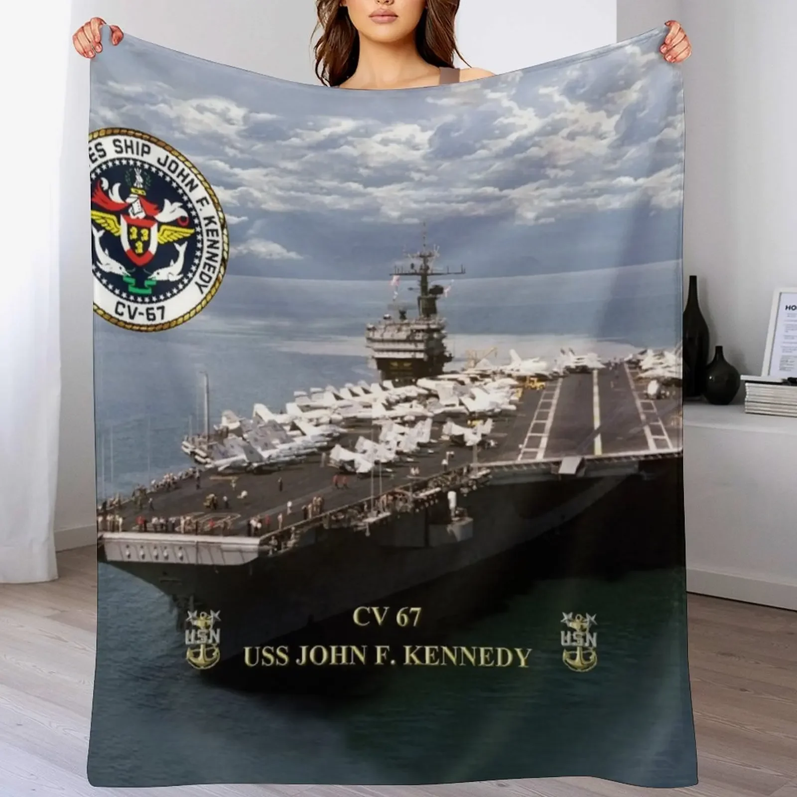 CV-67 USS John F. Kennedy Throw Blanket warm for winter funny gift Blankets