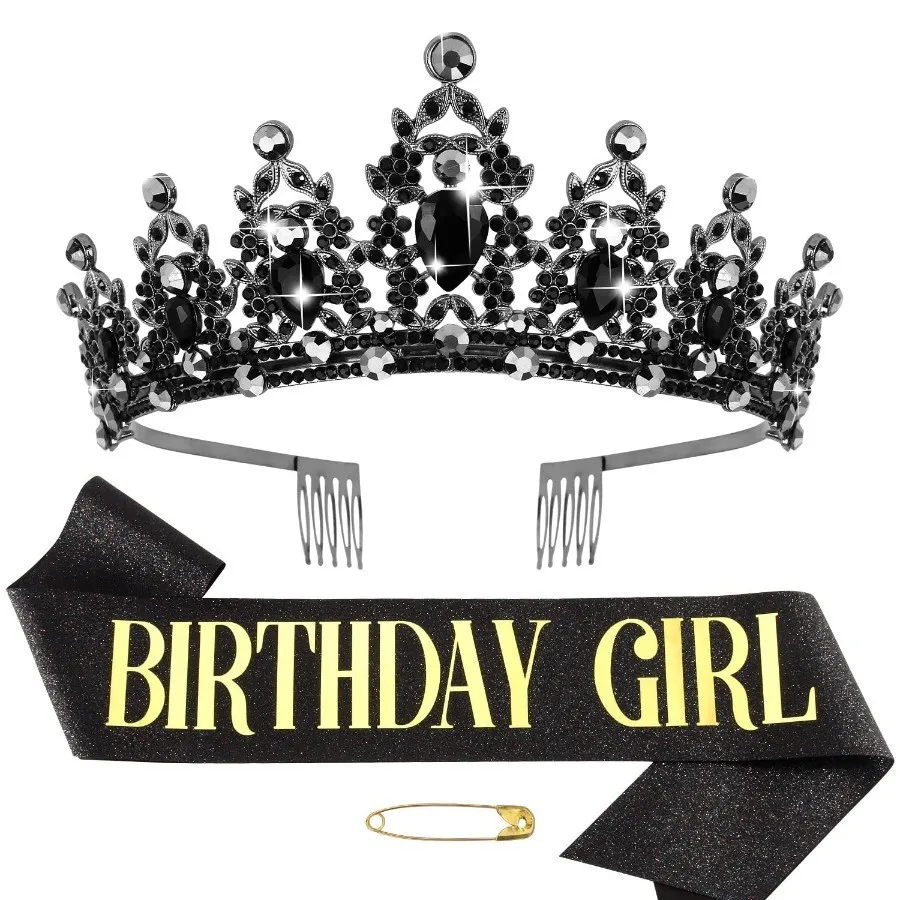 Barocke Strass-Geburtstagsmädchen-Schärpe, Band, Krone, Tiara, Stirnbänder, Schärpe mit Anstecknadel, Happy Birthday Party für Frauen und Mädchen – Detail 7