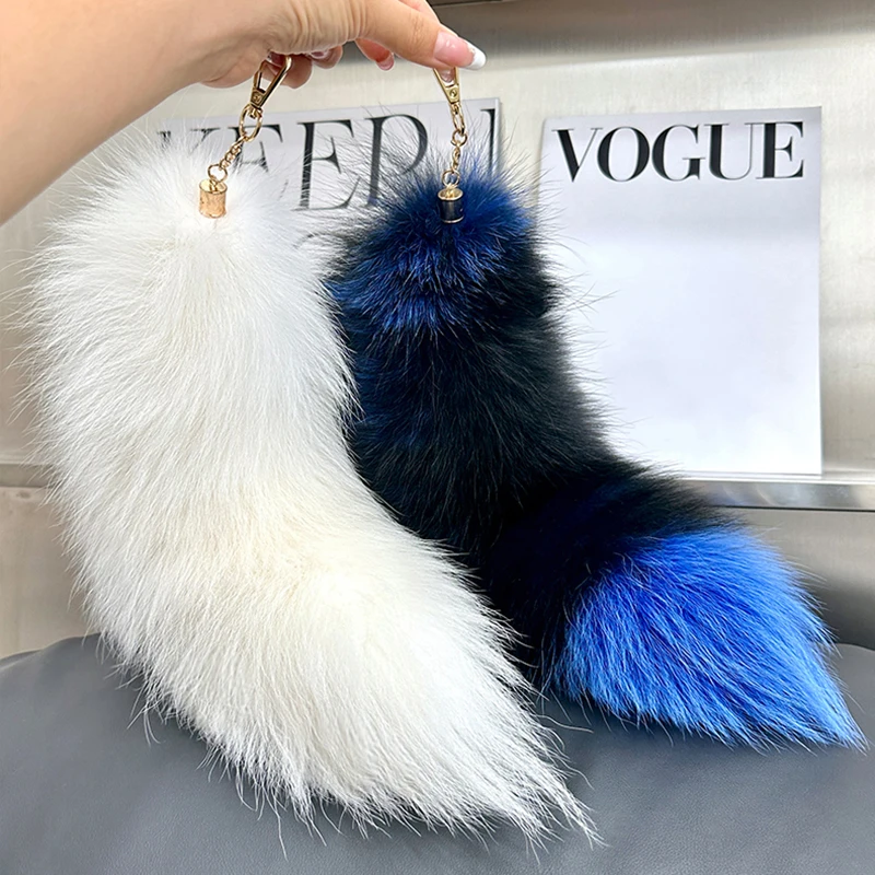 40cm Real Fox Tail Keychain Wolf Tail Fur Tassel Bag Key Chains Bag Charm Keyring Holder Strap Chain Best Gift Jewelry