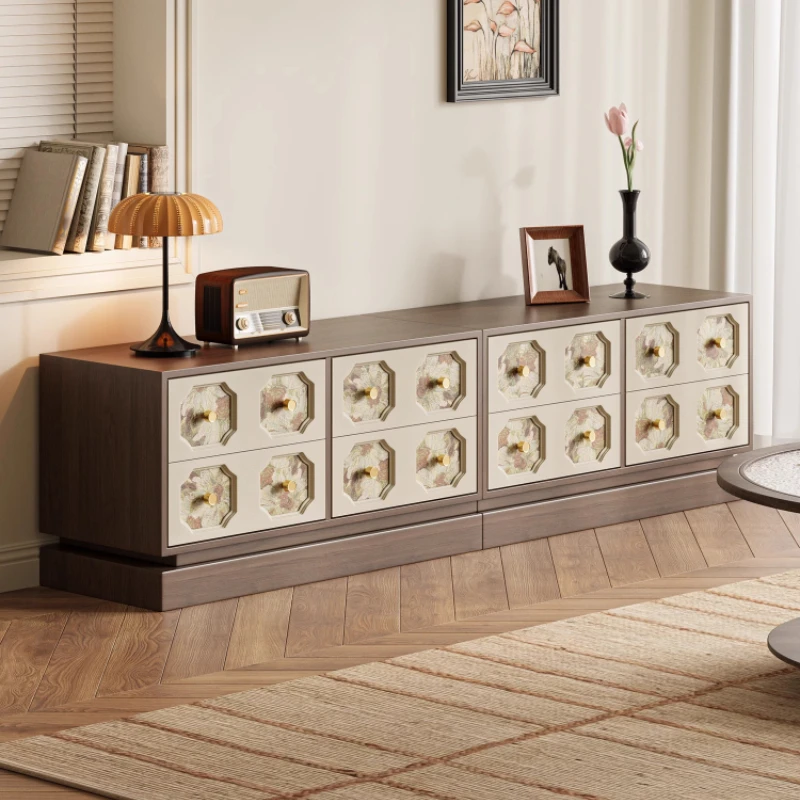 

Drawers Modern TV Cabinet Organizer Wooden Design Walnut Floor Luxury Tv Stand Living Room Nordic Fernsehtisch Furniture Home