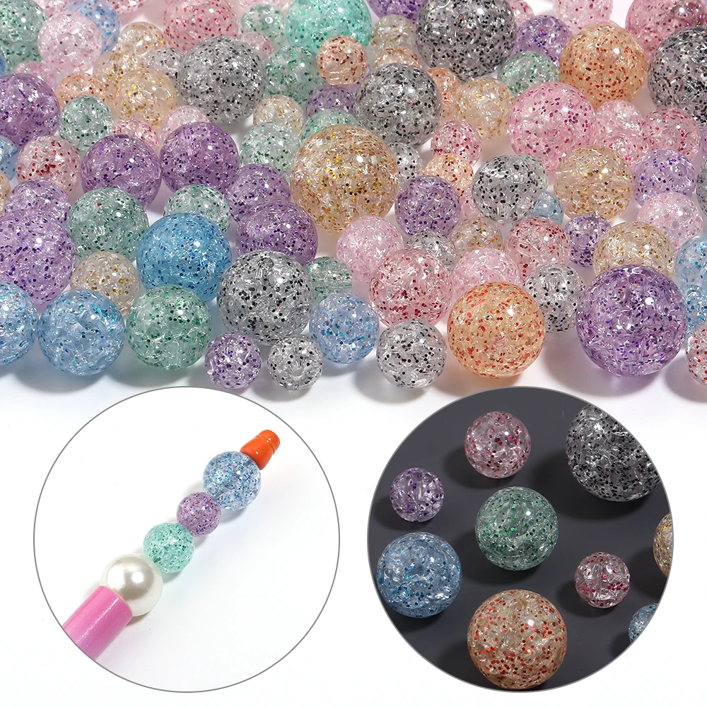 10-100 Stück/Lot 8 10 12 14 16mm Glitzer-Acrylperlen, runde, lose Spacer-Perlen für die Schmuckherstellung, DIY-Armband, Schlüsselanhänger – Detail 2