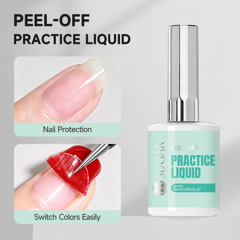 UR SUGAR 15ml Peel Off Practice Liquid Air Dry Easily Complete Removal for Acrylic Press On Nail Art Training Tools ManicureCare