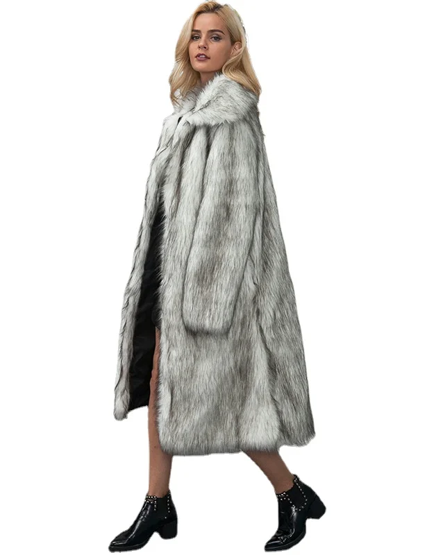 

2023 Womens Artificial Fox Fur Coat North Winter Faux Fur Outwear Windbreaker Fur Coat Female Punk Parka Femme Warm Overcoats