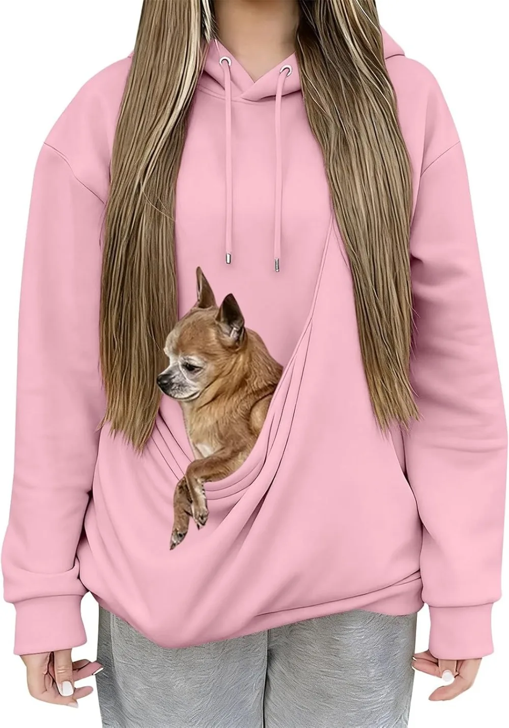 Cat Pouch Hoodie for Women Kangaroo Pocket Dog Pouch Sweatshirts Pet Carrier Pullover Animal Holder Long Sleeve Tops