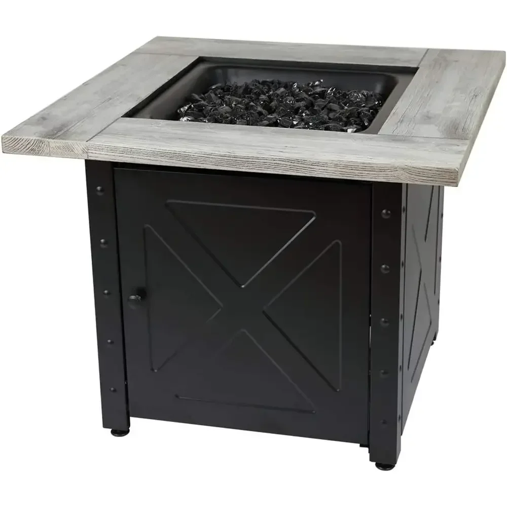 30 Square Outdoor Propane Fire Pit with Black Fire Glass, Table Insert, and Cover