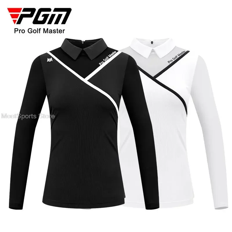 Pgm Golf Women's Long Sleeve T Shirts Breathable Ice Silk Summer Tops Ladies Cooling Sunscreen Polo Shirts Back Zipper Golf Wear