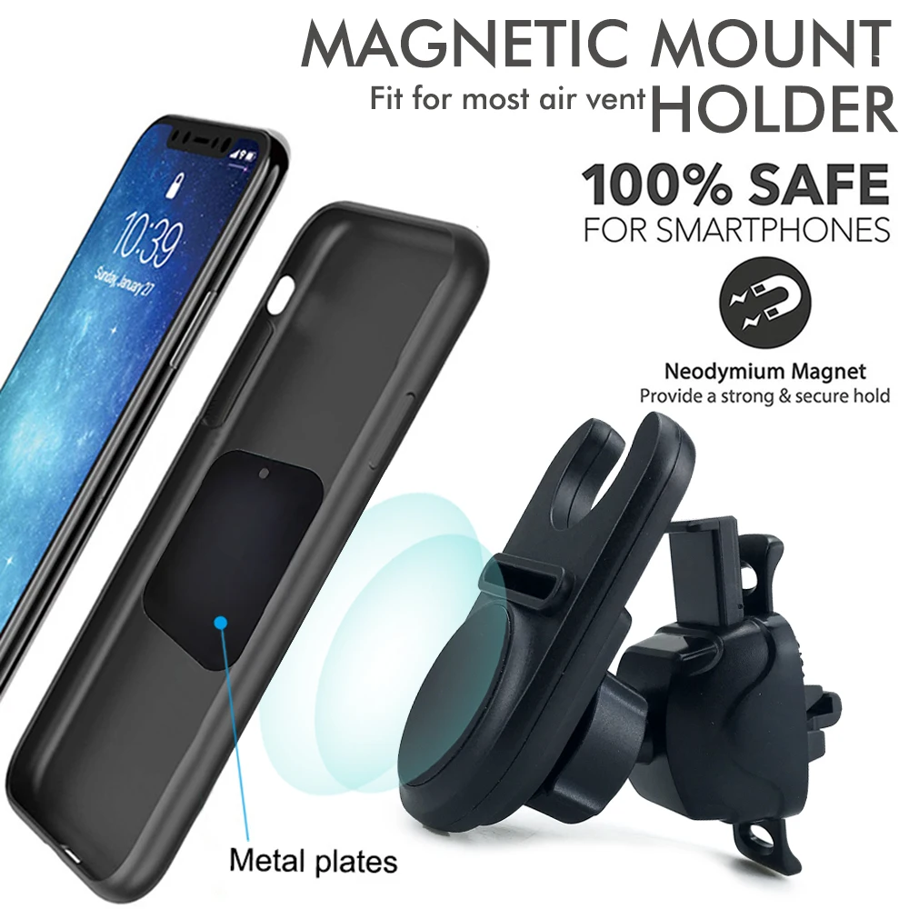 Magnetic Car Phone Holder, Universal Air Vent Magnet Mount, 360° Rotation Hands Free GPS Stand for iPhone Samsung Smartphones