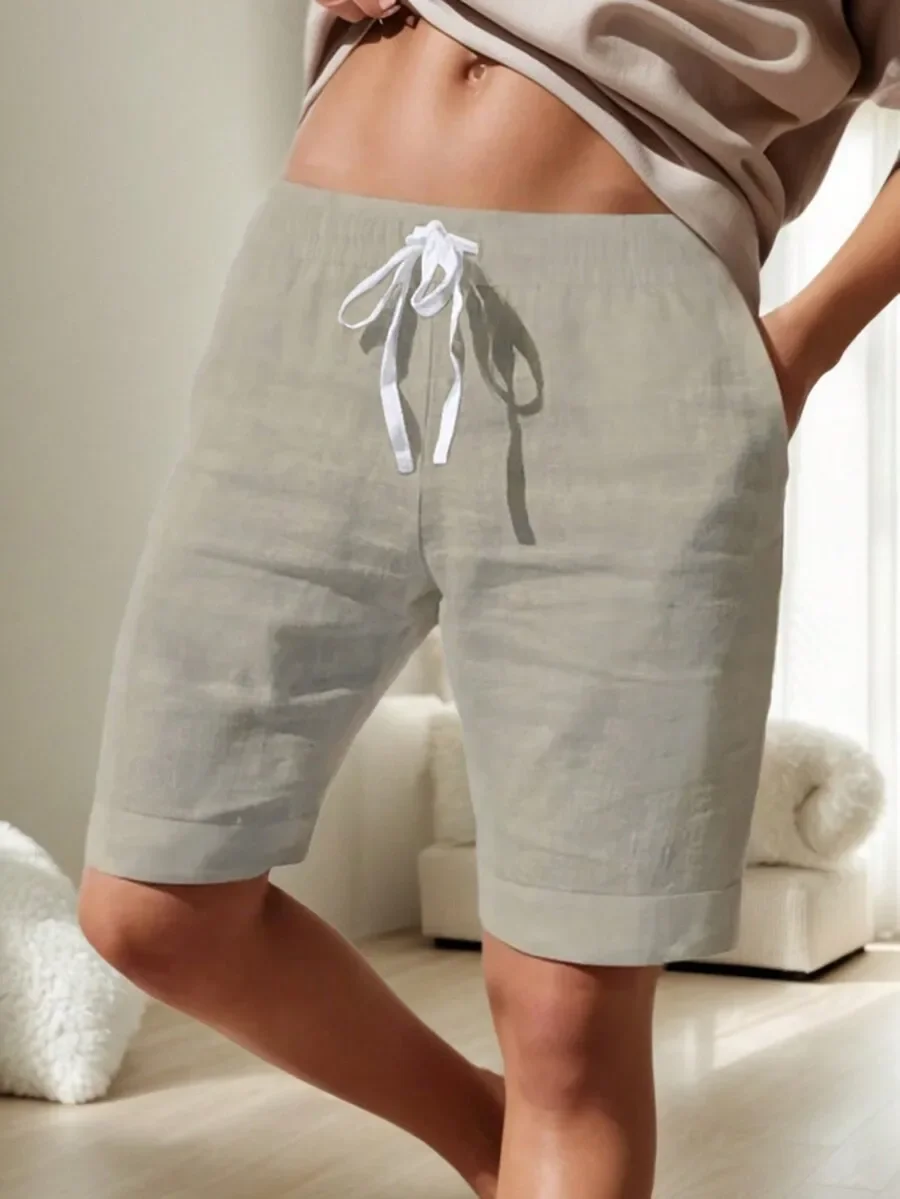 

Cotton Linen Casual Elastic Waist Drawstring Shorts For Men