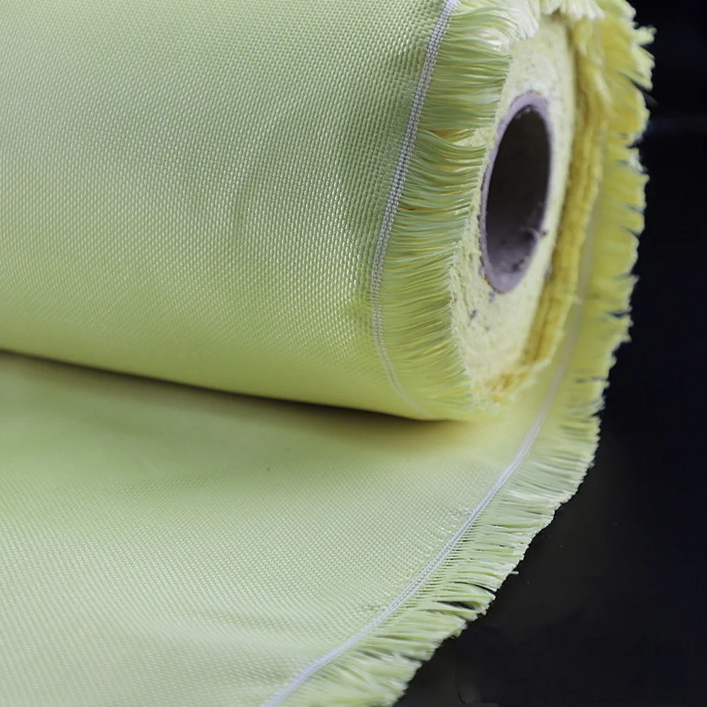 200D-3000D Yellow Plain Weave Aramid Fiber Cloth 100% Kevlar Fabric, High Temperature Resistant High Strength Fiber Reinforced