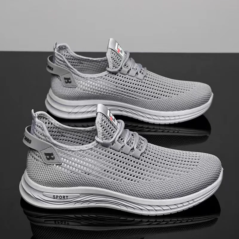 

Summer Men's Lightweight Woven Mesh Breathable Lace-up Solid Color Large-sized Hollowed-out Flat Casual Sports Running Shoes