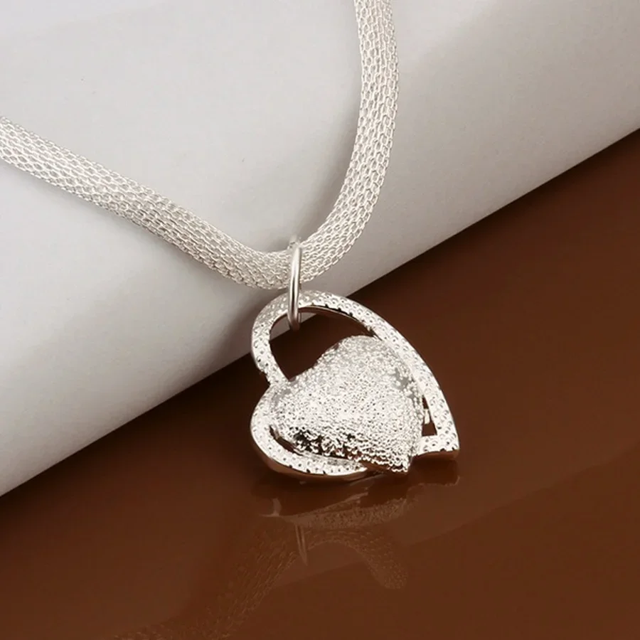 Collar de plata de ley 925 para mujer, joyería de lujo de 18 pulgadas, 45cm, corazón de boda