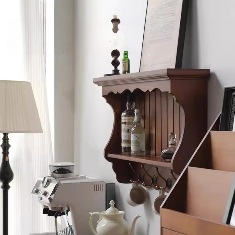 خزانة عرض معلقة على الريف الفرنسي - رف تحف مثبت على الحائط من الخشب الصلب لتناول الطعام/غرفة المعيشة، ديكور متعدد الوظائف