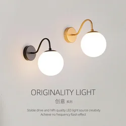 Modern LED Wall Lamp Glass Lampshade Ballight For Living Room Bedroom Bedside Corridor Aisle Home decor Gold Wall Sconce Fixture