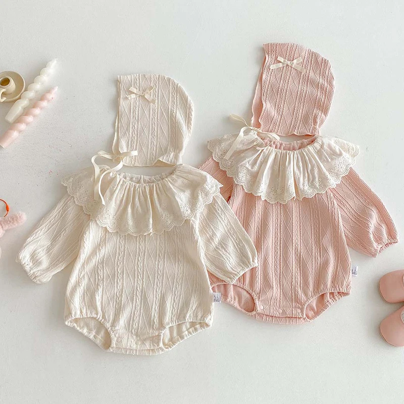 2025-novo-outono-0-24m-criancas-roupas-do-bebe-recem-nascido-meninas-bodysuits-chapeu-de-manga-comprida-algodao-rendas-emenda-infantil-macacao-do-bebe