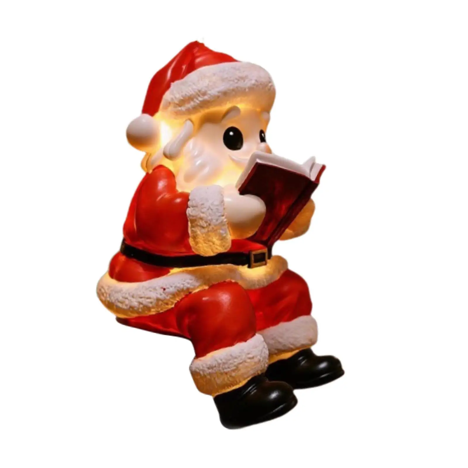 Resin Santa Claus Figurine with Book LED Lighted Interior Statue for Tabletop Holiday Ornaments Gift