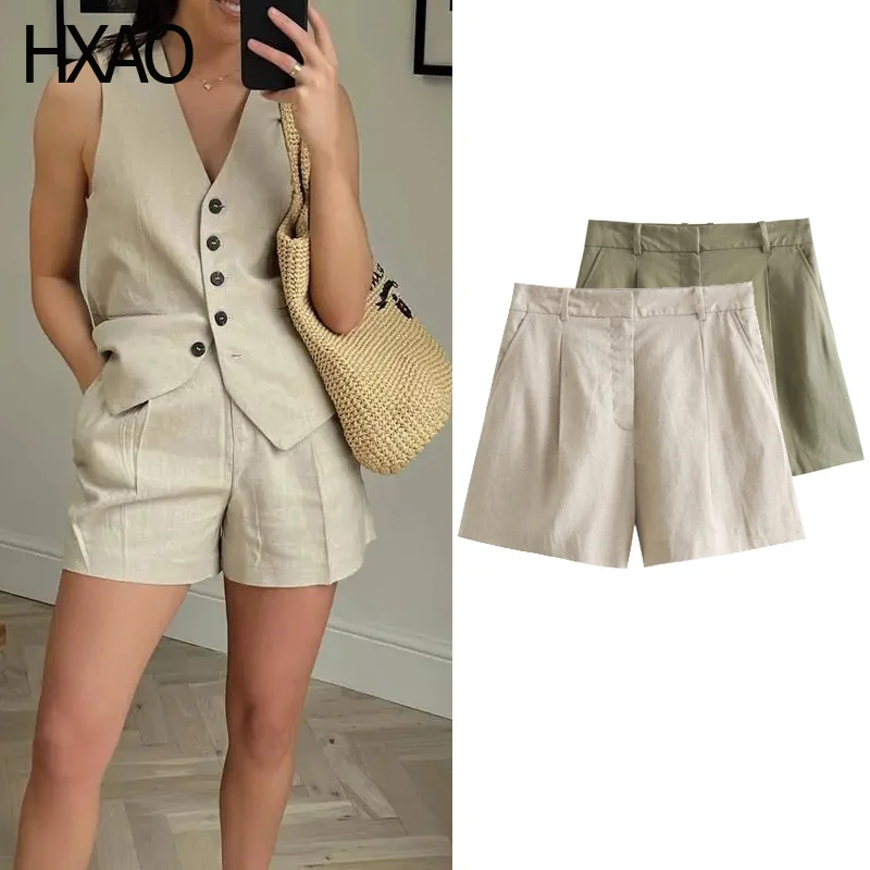 

HXAO Women Linen Shorts High Waist Shorts Woman Summer Shorts Baggy Shorts Mini Short Korean Style Casual Shorts Ladies Shorts