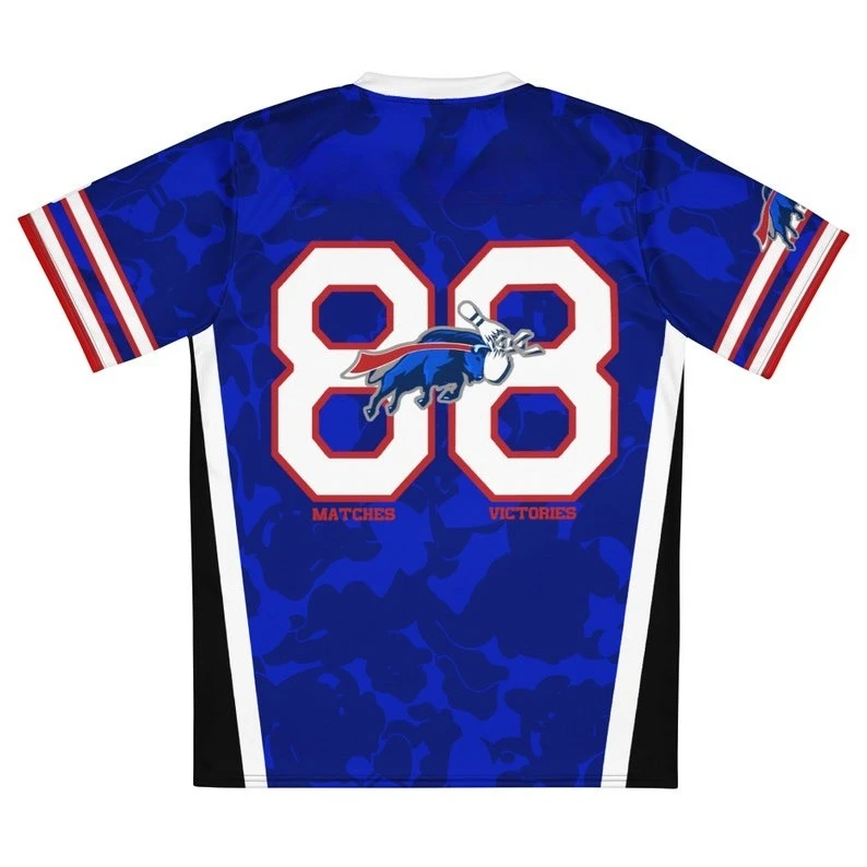 Men Bowling Bills  V Neck Bowling Jersey The Buffalo Mascot Logo Number 88 Front Back Full Print Breathable Quick Dry Sports Tee