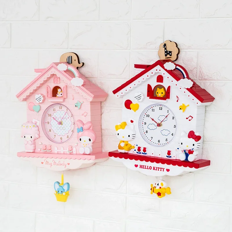 Hello Kittle Clock Le Di Little Twin Stars Cabin Wall Hanging Swinging Wall Clock Bedroom Decoration Pendant Cartoon Clock